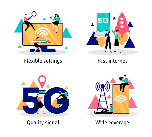 Vector set of four 5g internet compositions