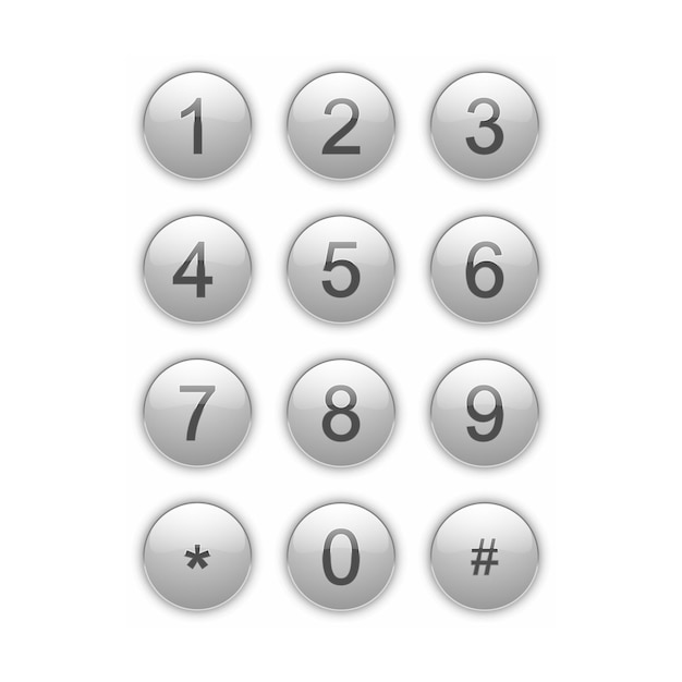 Vector a set of functional control buttons numeric keypad with glare effect for touch dialing code or password