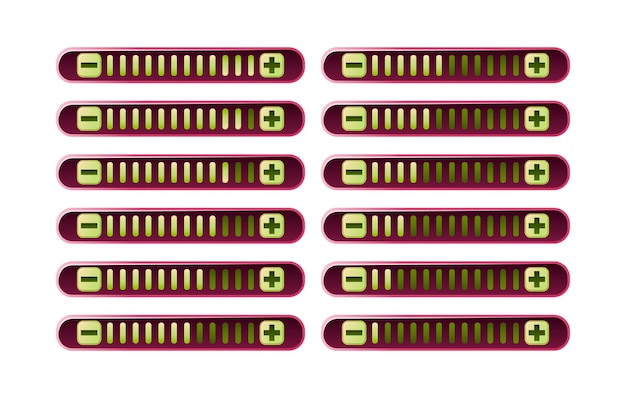 Vector set of funny pink game ui progress bar panel with increase and decrease button  