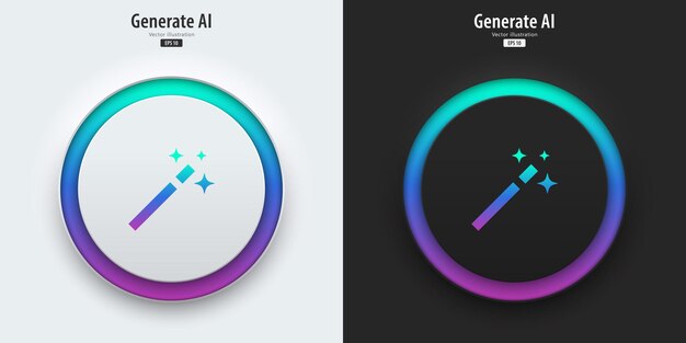 Vector set of generative ai buttons black and white buttons with generated icons press the button to create ideas neumorphism design style for apps websites and interfaces vector illustration