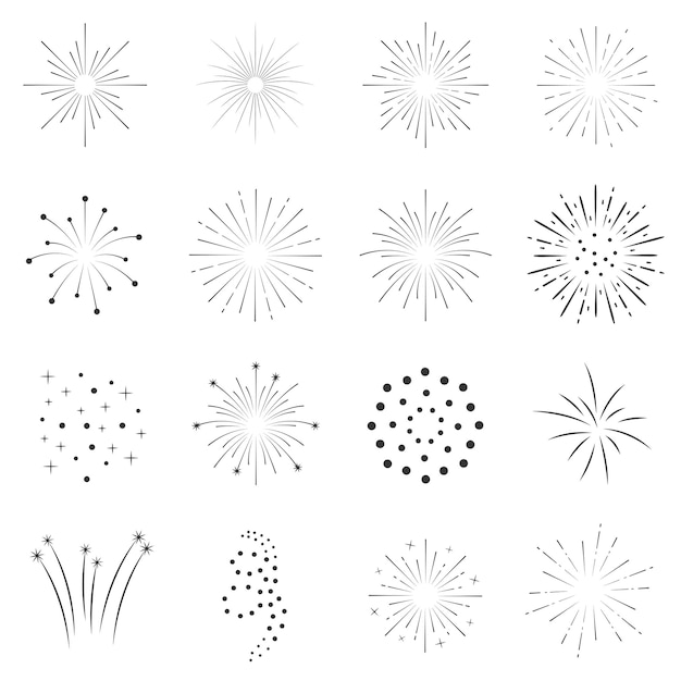 set geometric form fireworks in simple style abstract shape creative frames for print and design
