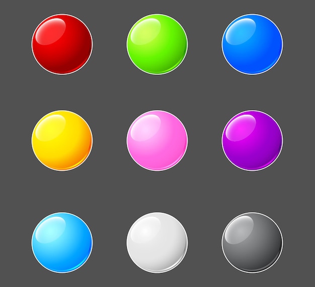 set of glossy round sphere button icons