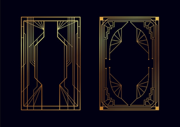 Vector set of golden decorative elements isolated art deco frames and borders for design