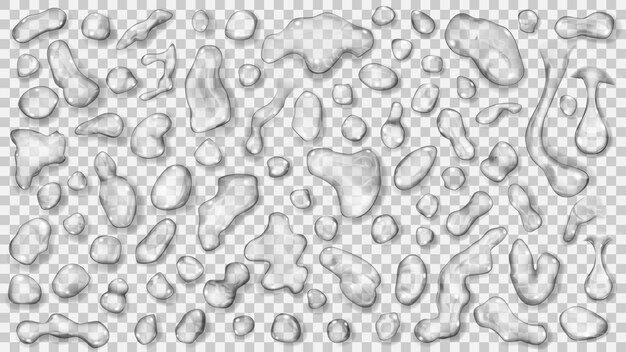 Vector set of gray transparent drops with shadows