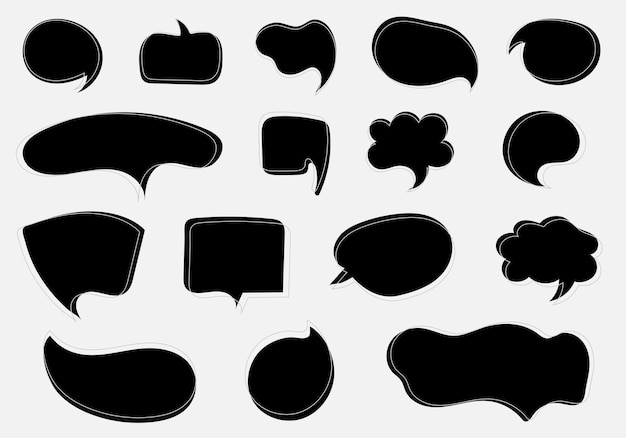 Vector set of hand drawn black speech bubble cloud