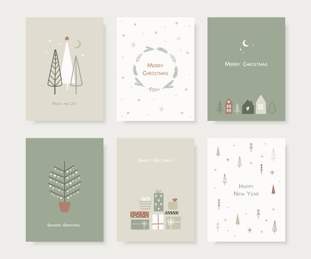 Vector set of hand drawn christmas greeting cards