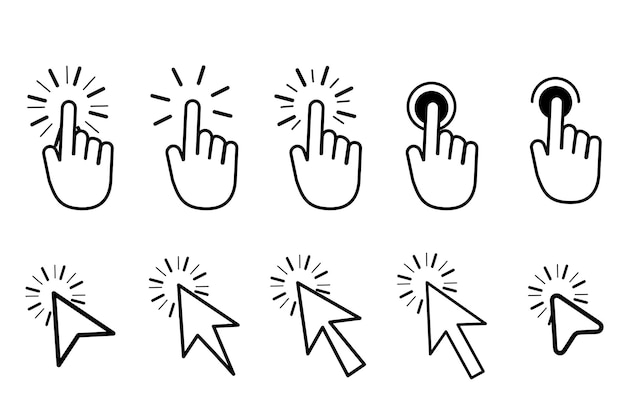 Vector set of hand pointer symbol in trendy flat style computer mouse click cursor cursor collection clicking finger hand pointer icon cursor