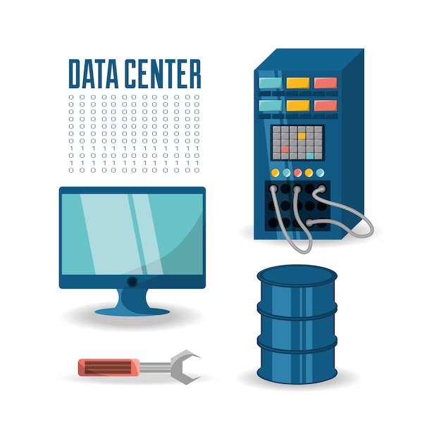 Vector set icon computer wrench database and data center