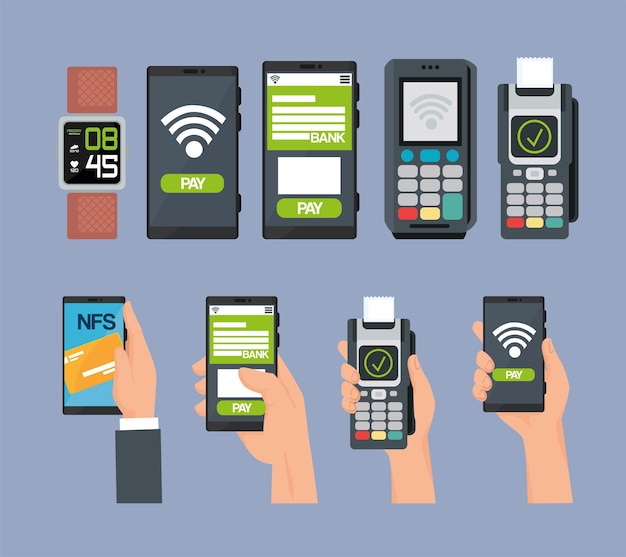 Vector set of icons contactless payment