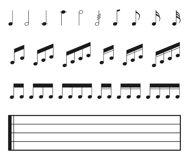 Vector set of icons with musical notes in modern style