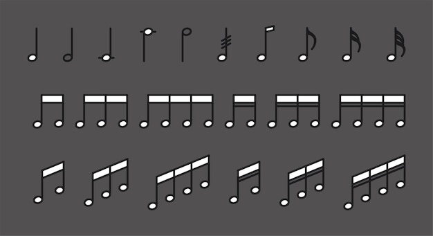 Vector set of icons with musical notes in white color