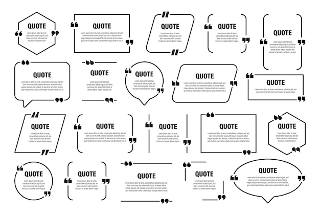 Vector set of isolated quote frames speech bubbles with quotation marks blank text box and quotes blog post