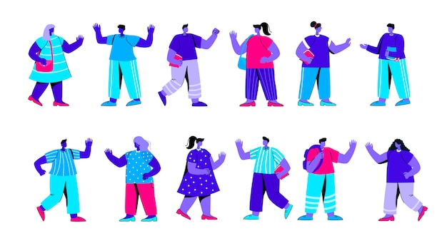 Vector set of joyful college or university students after examination flat blue people character