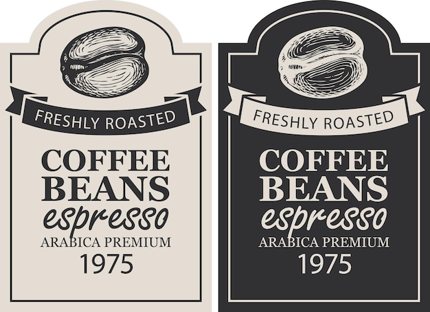 Vector set of labels for coffee beans packaging