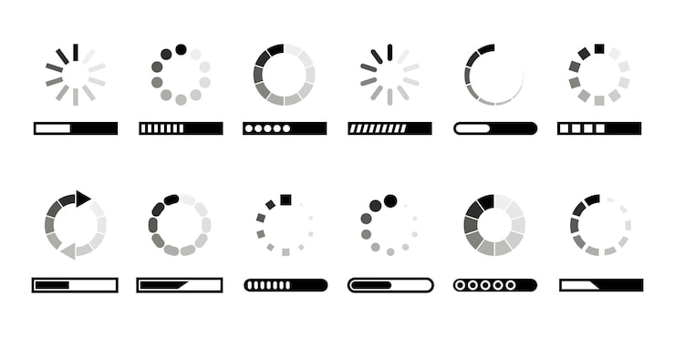 Set of loading icons vector. Load bar. Download symbol. Status or indicator loading.