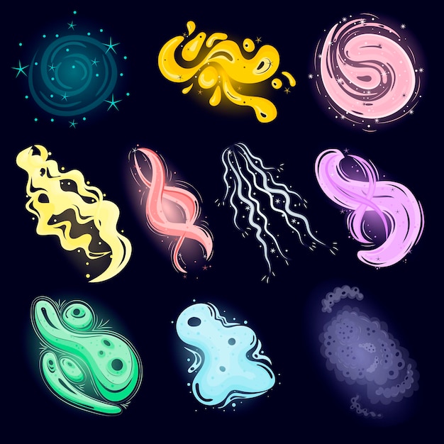 Vector set of magic dust light bursts