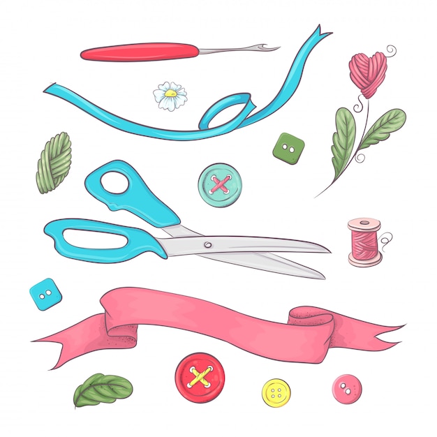 Vector set of mannequin sewing accessories