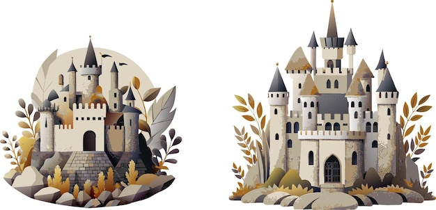 Vector set of medieval castle vector
