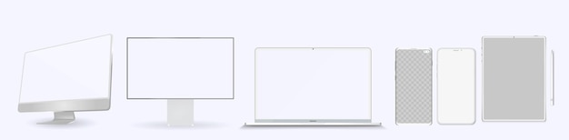 Vector set of modern clay devices mockups pc laptops tablet computer