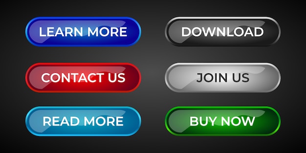 Vector set of modern and professional website and ux ui buttons with shiny gradient effect 3d