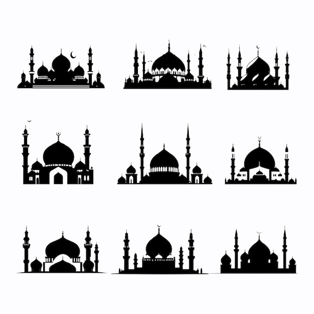 Vector set of mosque silhouettes with various model variations for ornament design and other needs vector illustration