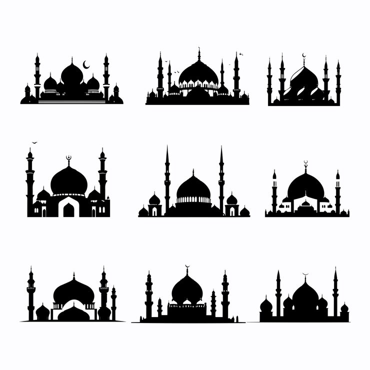 Vector set of mosque silhouettes with various model variations for ornament design and other needs vector illustration