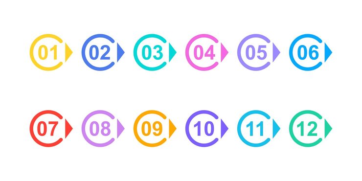 Set of number pointer vector icons Bullet points Numbers marker From 1 to 12 Vector 10 EPS
