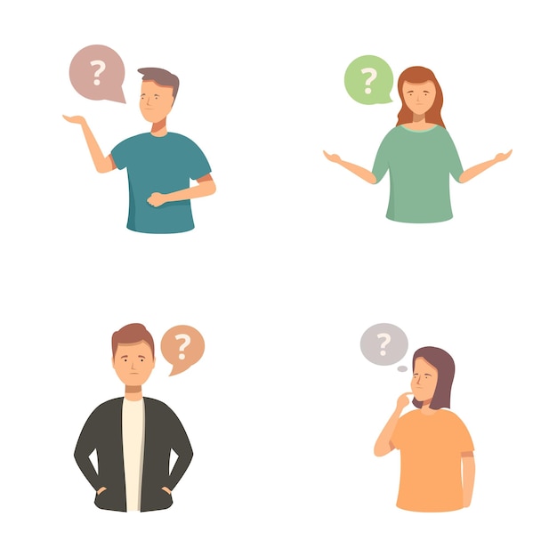 Vector set of people expressing confusion with question marks