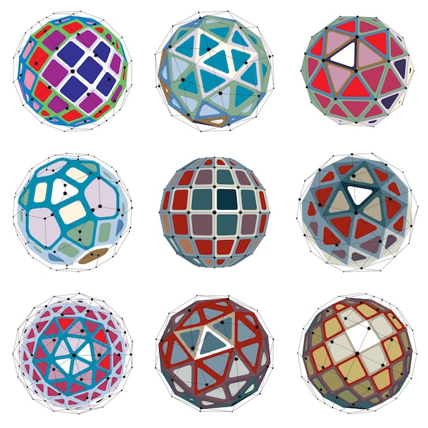 Vector set of perspective technology shapes, polygonal wireframe objects collection. abstract faceted elements for use as design structures on communication technology theme