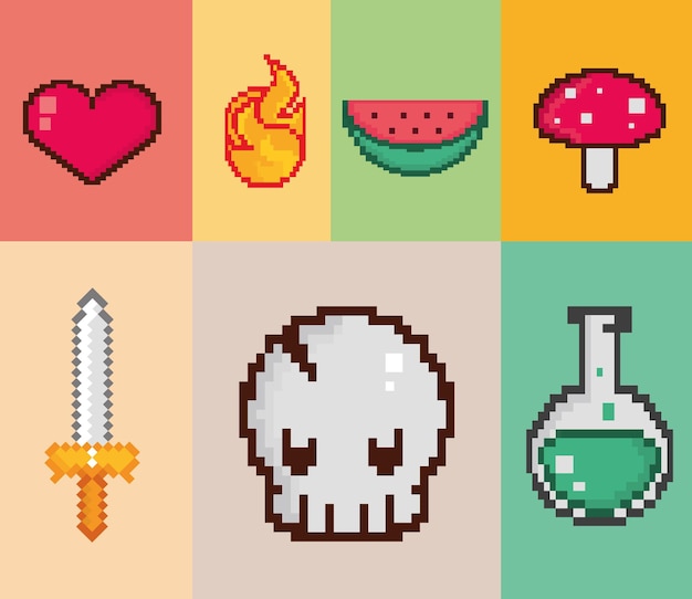 Vector set of pixel video game