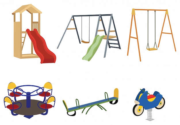 Vector set of playgrounds. сollection of gaming equipment for children's active walks.