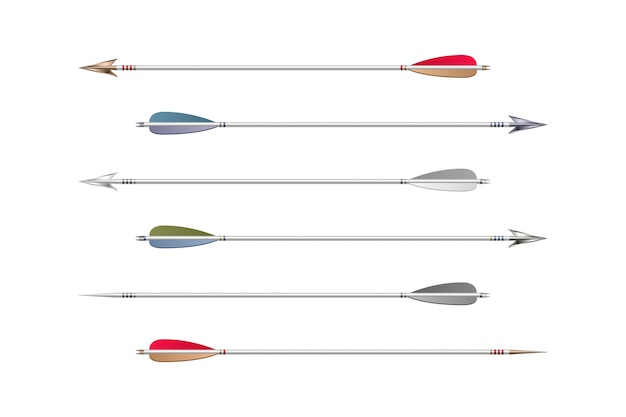 Vector set of realistic bow arrows  on white background,  illustration.