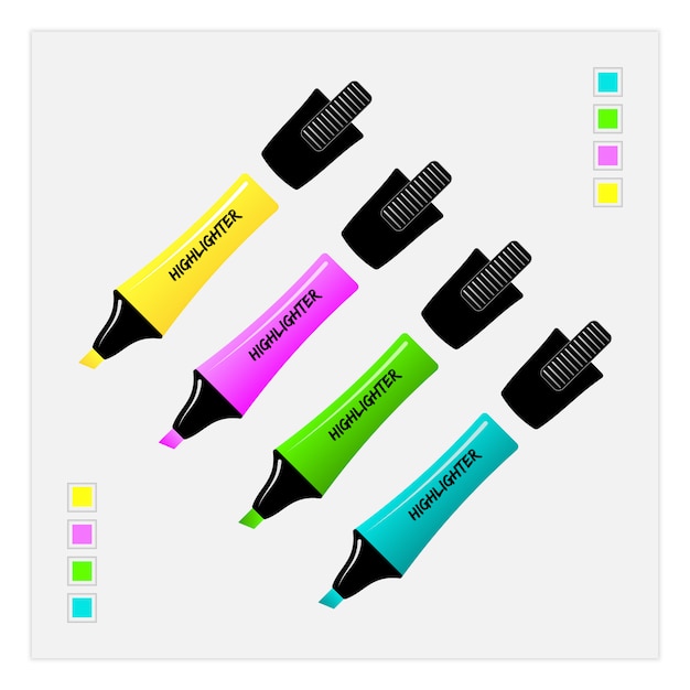 Vector set of realistic highlight permanent markers