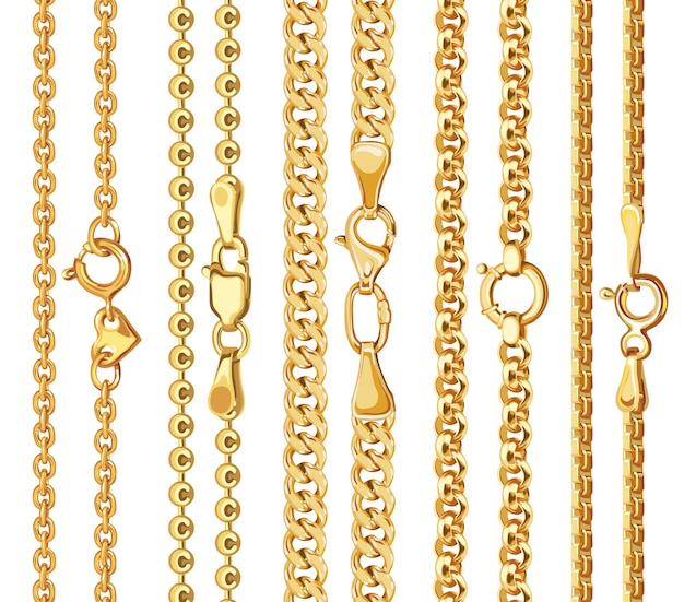 set of realistic vector golden chains with clasp