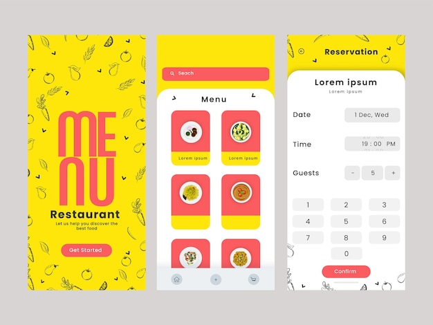 Vector set of restaurant menu card template layout on gray background