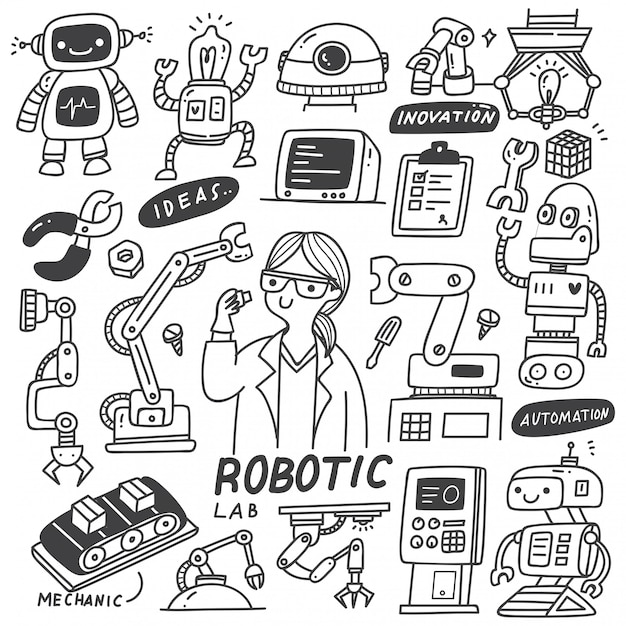 Vector set of robotic industry doodles