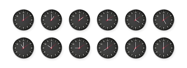 Vector set of round clocks showing various time
