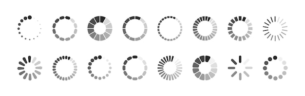 Vector set of round loading icons progress load icons for ui design vector interface elements