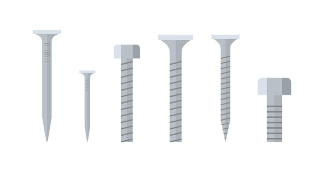 Vector set of screws and bolts on a white background. vector illustration.