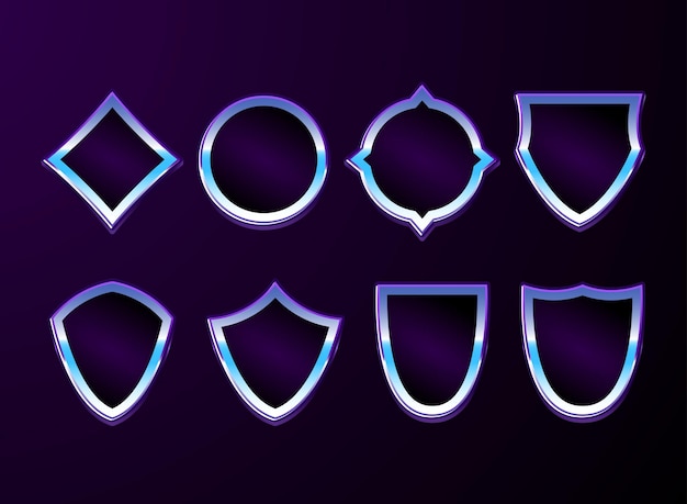 Vector set of shield badge frame medal template collection with space and retro sci fi theme