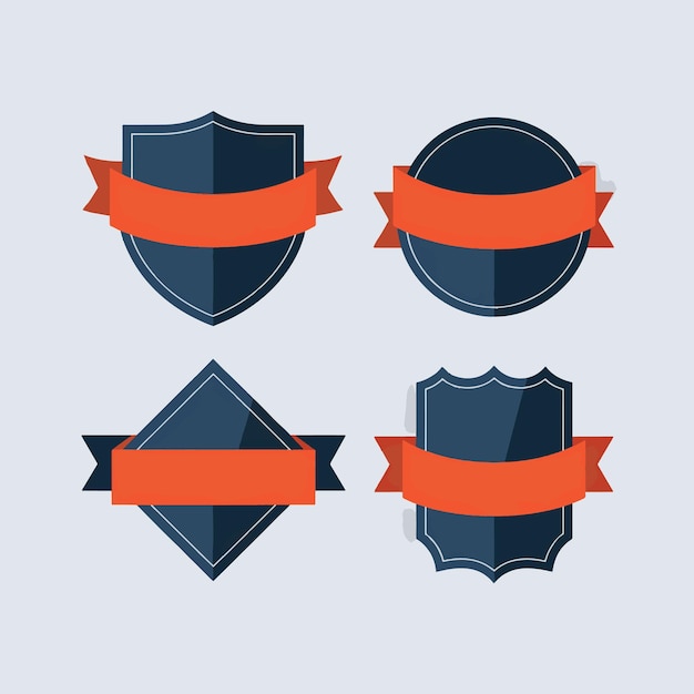 Vector a set of signs with a red ribbon and a blue shield