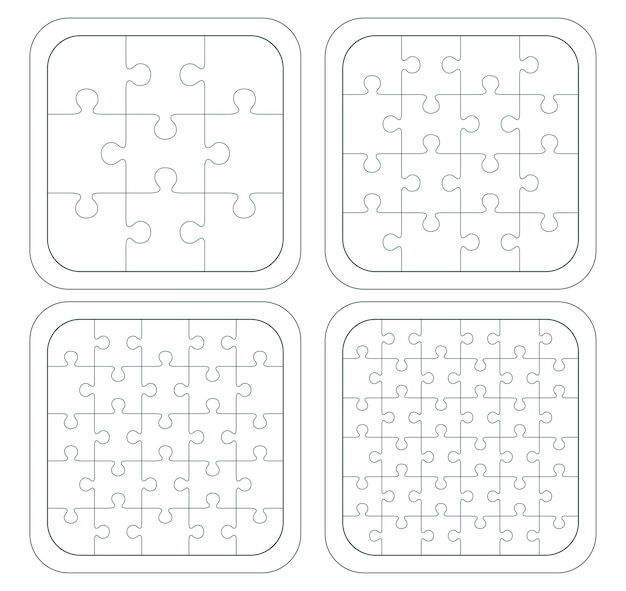 Vector set of square puzzles and pieces each side with rounded corners set of jigsaw vector templates made