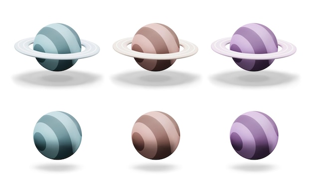 Vector set of striped round planets with and without asteroid belt