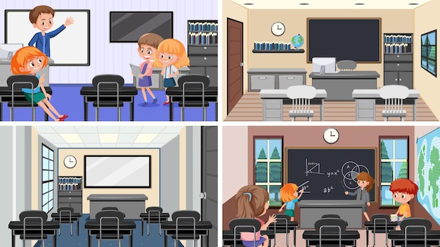 Vector set of student in the classroom scene