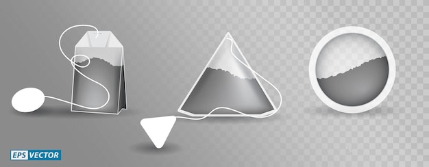 Vector set of tea bag with label tag isolated.