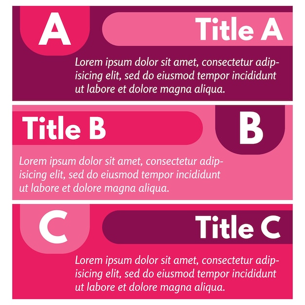 Vector set of three horizontal colorful options banners. step by step infographic design template. vector illustration