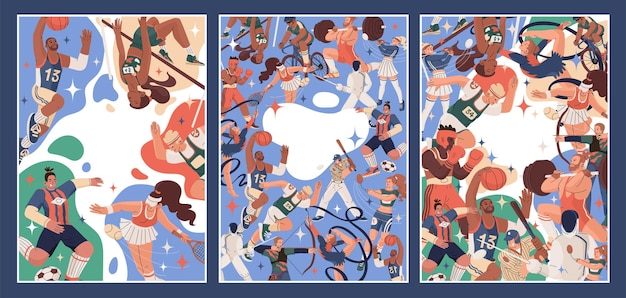 Vector a set of three posters for sporting events and competitions active and healthy lifestyle summer sports vector illustration isolated on transparent background