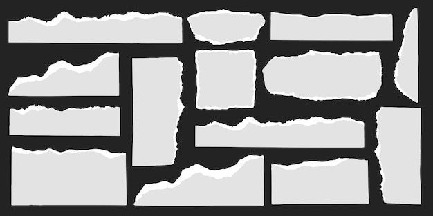 Vector set of torn paper edges on a dark background torn paper ripped paper paper edges various shapes of torn paper for design projects element vector collection
