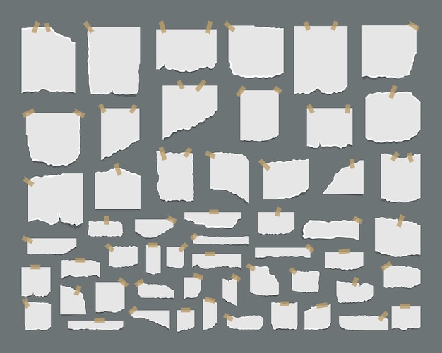 Vector set of torn ripped paper sheets with sticker
