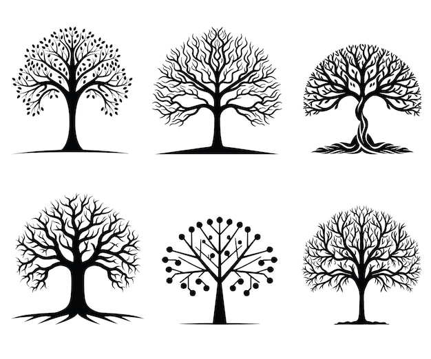 Vector set of tree silhouette vector isolated on white background